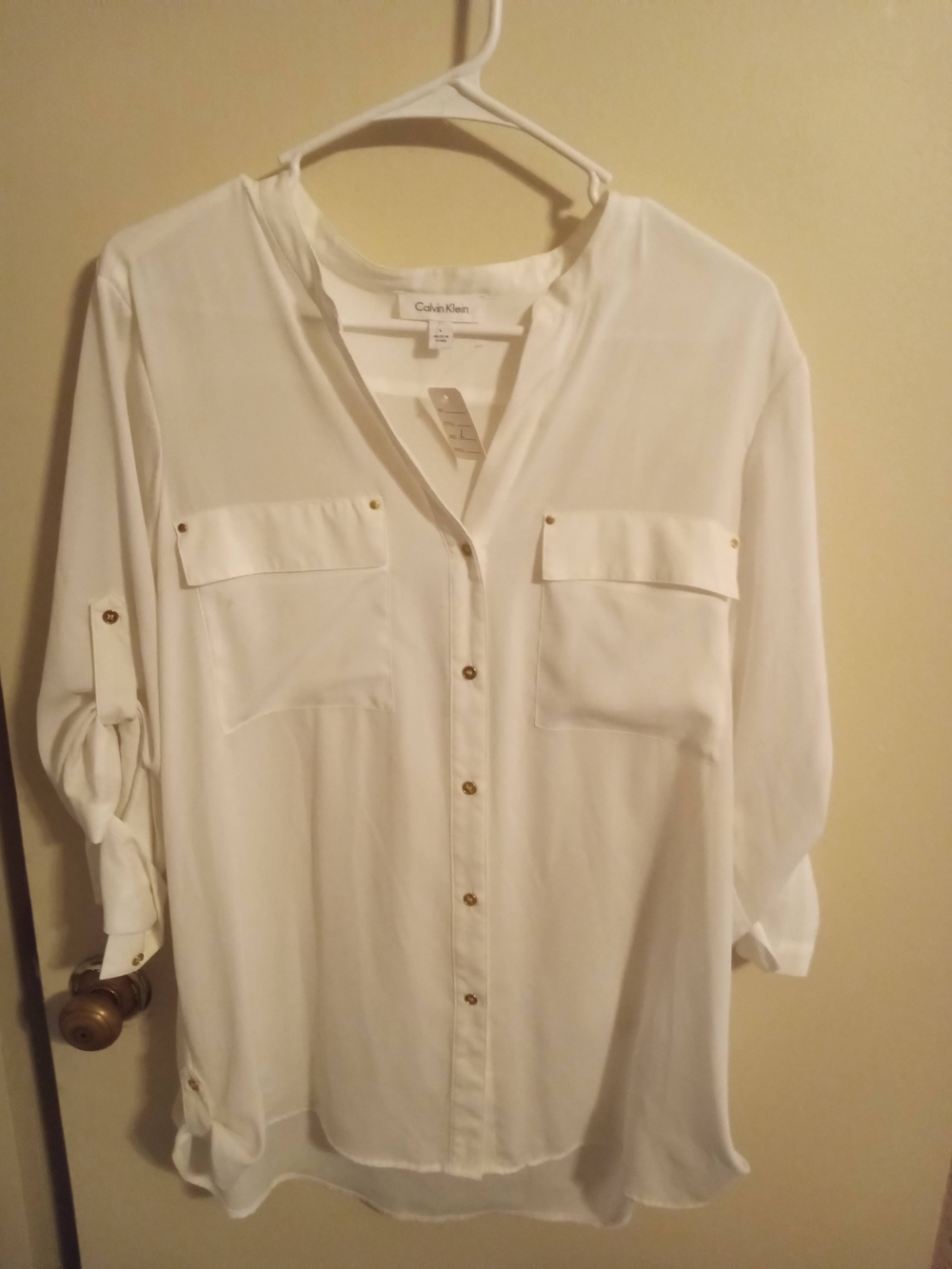 Calvin Klein White Button-Front Blouse